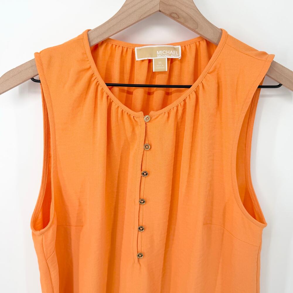 Michael Kors Coral Sleeveless Blouse Medium Button Front Resort Summer Top - Picture 5 of 8